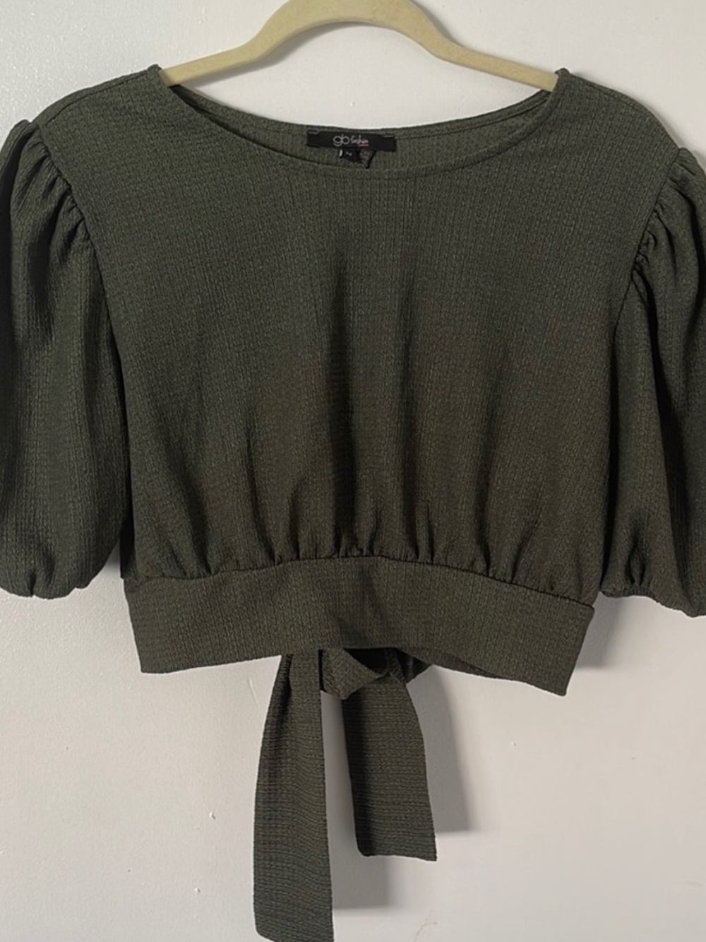 GB Fashion Women’s Tie-Back Puff Sleeve Top in Army Green